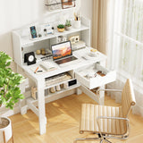 Tangkula White Computer Desk with Hutch, Home Office Writing Desk