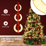 Tangkula Set of 3 Christmas Lighted Wreaths, Pre-Lit Metal Wreaths on Red Ribbon w/ 450 Warm White LED Lights & Bows
