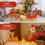 Tangkula 5 FT Christmas Lighted Reindeers with Santa Claus Sleigh, Outdoor Light-up Xmas Decoration Set with 239 LED Lights