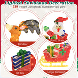 Tangkula 5 FT Christmas Lighted Reindeers with Santa Claus Sleigh, Outdoor Light-up Xmas Decoration Set with 239 LED Lights