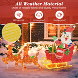Tangkula 5 FT Christmas Lighted Reindeers with Santa Claus Sleigh, Outdoor Light-up Xmas Decoration Set with 239 LED Lights