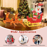 Tangkula 5 FT Christmas Lighted Reindeers with Santa Claus Sleigh, Outdoor Light-up Xmas Decoration Set with 239 LED Lights