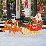 Tangkula 5 FT Christmas Lighted Reindeers with Santa Claus Sleigh, Outdoor Light-up Xmas Decoration Set with 239 LED Lights