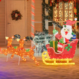 Tangkula 5 FT Christmas Lighted Reindeers with Santa Claus Sleigh, Outdoor Light-up Xmas Decoration Set with 239 LED Lights