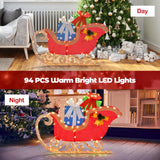 Tangkula 4 FT Lighted Christmas Sleigh Decoration, Lighted Santa’s Sleigh with 94 Pre-lit Warm Bright LED Lights, Indoor Outdoor Holiday Decoration
