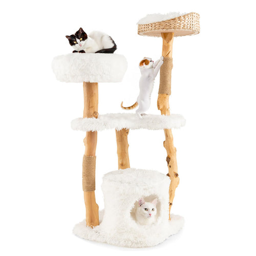 Tangkula Cat Tree for Indoor Cats, Cute Cat Tree with Scratching Posts for Large Cats, Modern Cat Tower with Top Cattail Basket Cat Bed