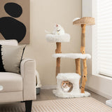 Tangkula Cat Tree for Indoor Cats, Solid Wood Modern Cat Tower with Top Cattail Basket Cat Bed