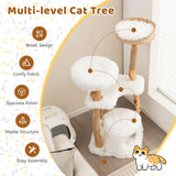 Tangkula Cat Tree for Indoor Cats, Solid Wood Modern Cat Tower with Top Cattail Basket Cat Bed