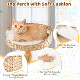 Tangkula Cat Tree for Indoor Cats, Solid Wood Modern Cat Tower with Top Cattail Basket Cat Bed