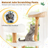 Tangkula Cat Tree for Indoor Cats, Solid Wood Modern Cat Tower with Top Cattail Basket Cat Bed