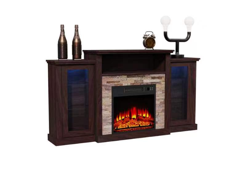 Tangkula Electric Fireplace TV Stand, Electric Fireplace Mantel with 16-Color Led Lights