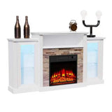 Tangkula Electric Fireplace TV Stand, Electric Fireplace Mantel with 16-Color Led Lights