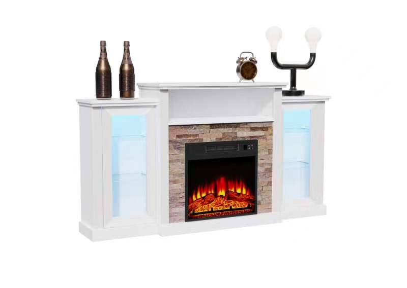 Tangkula Electric Fireplace TV Stand, Electric Fireplace Mantel with 16-Color Led Lights