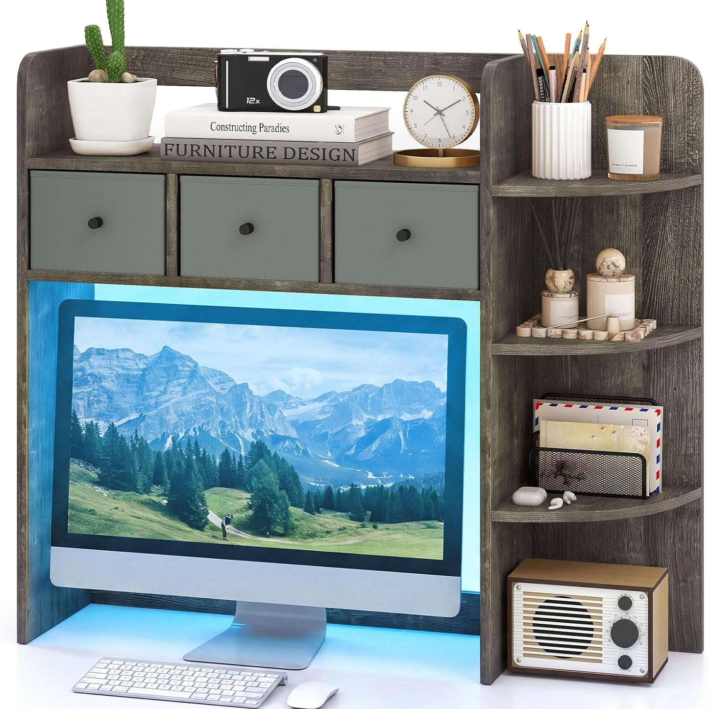 Tangkula Desktop Bookshelf with LED Lights