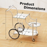 Tangkula Rolling Bar Cart, Metal Serving Cart with Tempered Glass, 3-Tier Glass Bar and Serving Cart