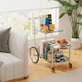 Tangkula Rolling Bar Cart, Metal Serving Cart with Tempered Glass, 3-Tier Glass Bar and Serving Cart