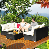 Tangkula 7 Piece Patio Furniture Set, Outdoor Sectional Sofa w/Pillows and Cushions, Wicker Sofa Conversation Set with Coffee Table