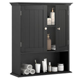 Tangkula Bathroom Wall Cabinet, Wooden Hanging Storage Cabinet with Doors & Shelves