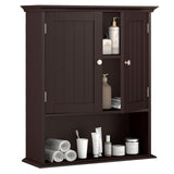 Tangkula Bathroom Wall Cabinet, Wooden Hanging Storage Cabinet with Doors & Shelves