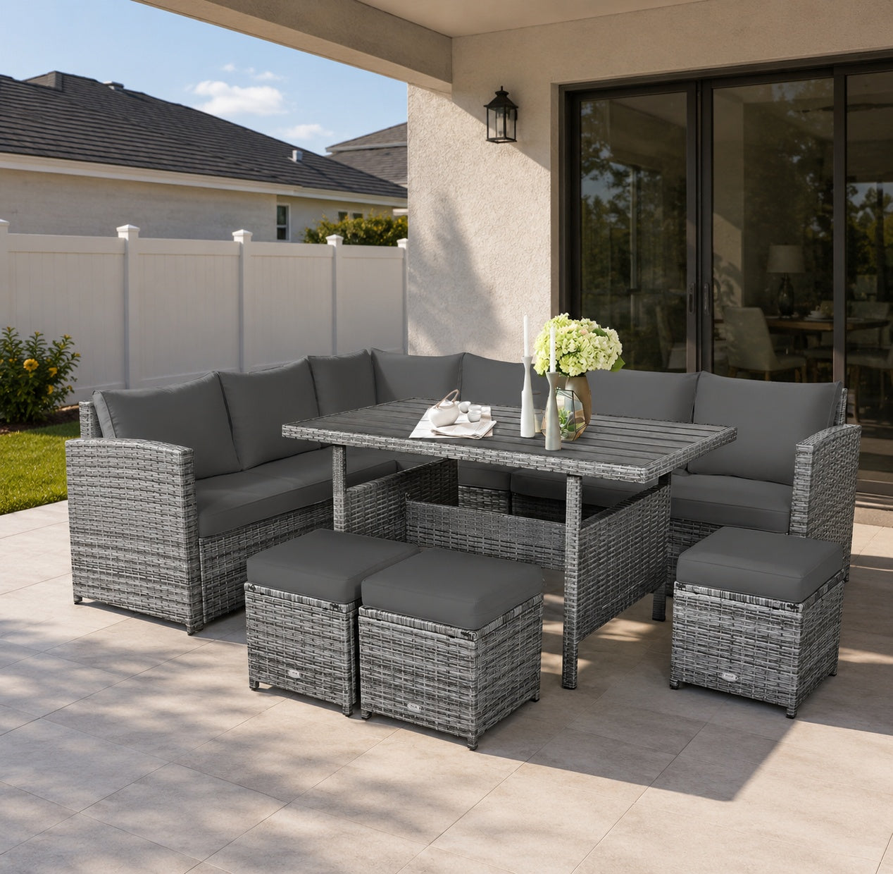 7 Pieces Patio Furniture Set, Outdoor Sectional Rattan Sofa Set with Cushions