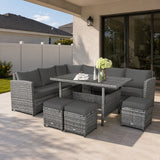 7 Pieces Patio Furniture Set, Outdoor Sectional Rattan Sofa Set with Cushions