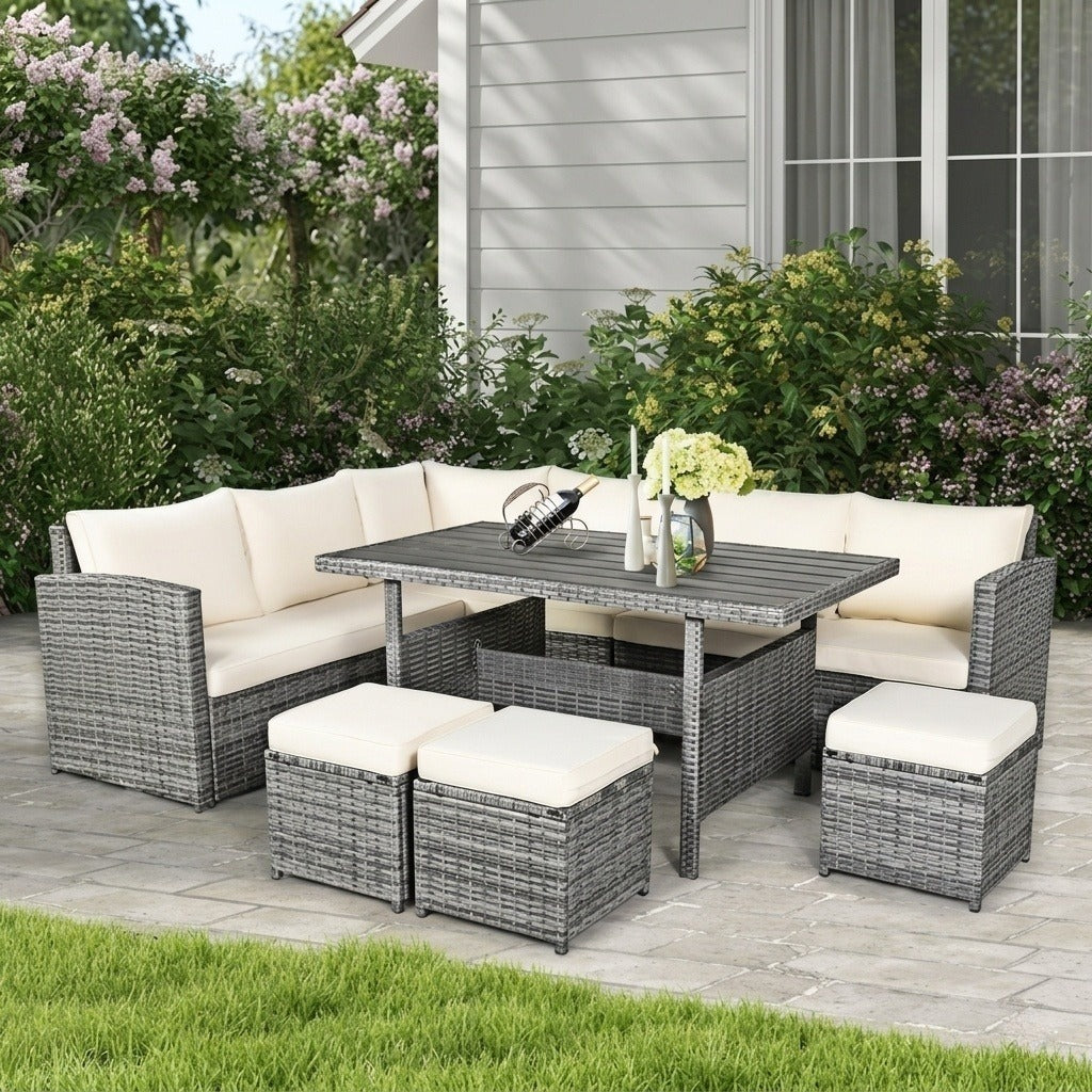 7 Pieces Patio Furniture Set, Outdoor Sectional Rattan Sofa Set with Cushions