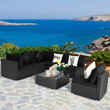 Tangkula 7 Piece Patio Furniture Set, Outdoor Sectional Sofa w/Pillows and Cushions, Wicker Sofa Conversation Set with Coffee Table