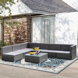 Tangkula 7 Piece Patio Wicker Furniture Set, Sofa Set for 6 with Seat, 2 Throw Pillows