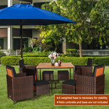 Tangkula 9 Pieces Acacia Wood Patio Dining Set, Space Saving Wicker Chairs and Wood Table with Umbrella Hole Outdoor Furniture Set