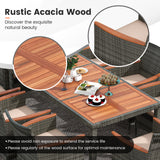 Tangkula 9 Pieces Patio Dining Set, Outdoor Acacia Wood & Rattan Furniture Set