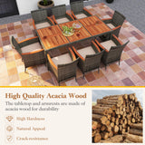 Tangkula 9 Pieces Patio Dining Set, Outdoor Acacia Wood & Rattan Furniture Set