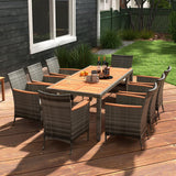 Tangkula 9 Pieces Patio Dining Set, Outdoor Acacia Wood & Rattan Furniture Set