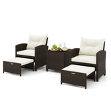 Tangkula 5 Piece Patio Rattan Furniture, Wicker Cushioned Chairs Set w/ 2 Ottomans & Tempered Glass Coffee Table