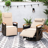 Tangkula Patio Rattan 360 Degree Swivel Recliner Chair, Wicker Lounge Chair w/Adjustable Backrest & Footrest