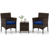 Tangkula 3 Pieces Patio Rattan Furniture Set, Outdoor Conversation Set with PE Wicker Armchairs