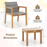 Tangkula 3 Pieces Outdoor Furniture Set, Acacia Wood Frame Sofa Set w/Rattan Seat & Back