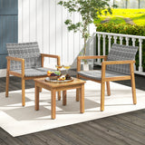 Tangkula 3 Pieces Outdoor Furniture Set, Acacia Wood Frame Sofa Set w/Rattan Seat & Back