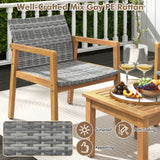 Tangkula 3 Pieces Outdoor Furniture Set, Acacia Wood Frame Sofa Set w/Rattan Seat & Back