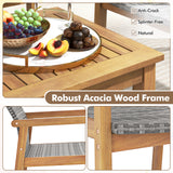 Tangkula 3 Pieces Outdoor Furniture Set, Acacia Wood Frame Sofa Set w/Rattan Seat & Back