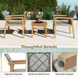 Tangkula 3 Pieces Outdoor Furniture Set, Acacia Wood Frame Sofa Set w/Rattan Seat & Back