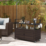 Tangkula Outdoor Bar Cart, Patiojoy Rolling Wicker Buffet Serving Cart with Tempered Glass Top