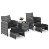Tangkula 5 Pieces Patio Furniture Set PE Wicker Outdoor Lounge Chairs with 2 Ottomans