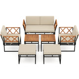 Tangkula 7 Piece Patio Acacia Wood Cushioned Sectional Sofa Set