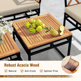 Tangkula 7 Piece Patio Acacia Wood Cushioned Sectional Sofa Set