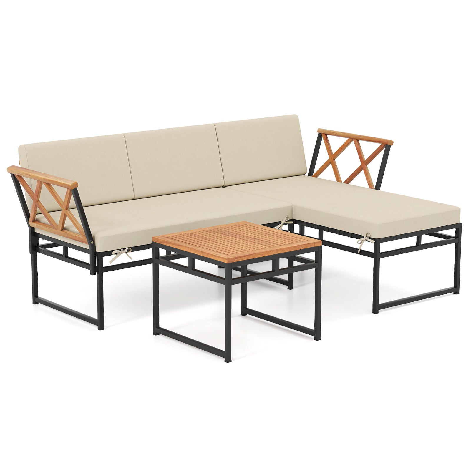 Tangkula 3 Pieces L-Shaped Outdoor Furniture Set
