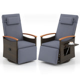 Tangkula Patio Rattan 360 Degree Swivel Recliner Chair, Wicker Lounge Chair w/Adjustable Backrest & Footrest