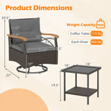 Tangkula 3 Piece Outdoor Swivel Chair Set