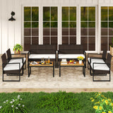 Tangkula Patio Furniture Set with Cushioned Chairs & Wood Plastic Coffee Table