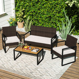 Tangkula Patio Furniture Set with Cushioned Chairs & Wood Plastic Coffee Table