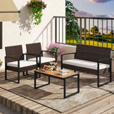 Tangkula Patio Furniture Set with Cushioned Chairs & Wood Plastic Coffee Table
